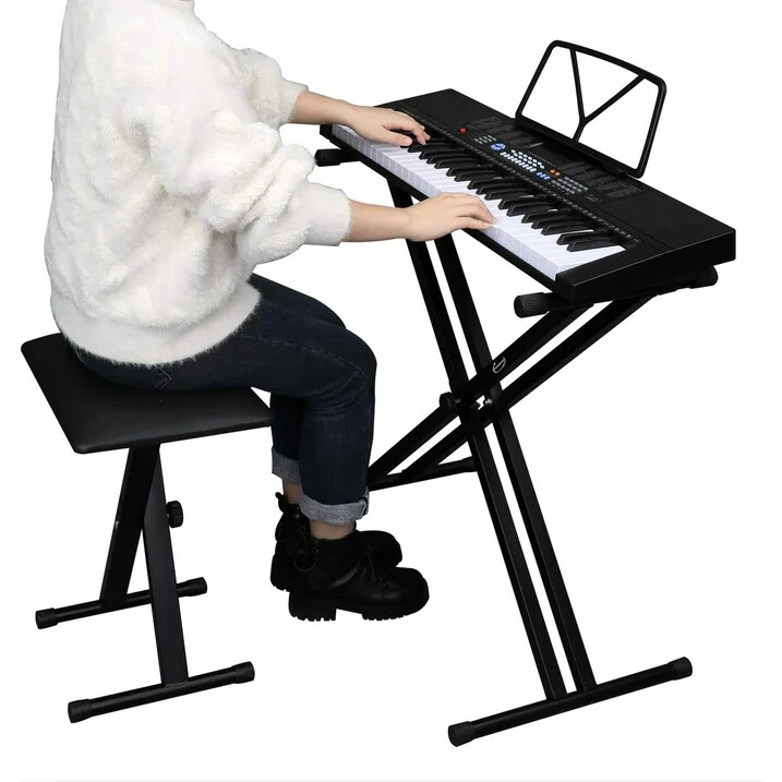 Keyboard Stand Double X Style Adjustable Piano Riser + Piano Bench Set