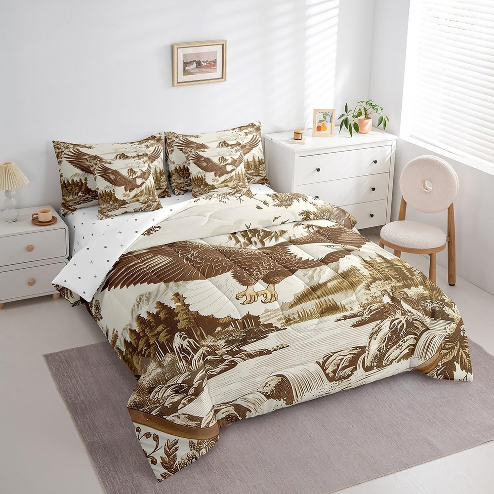 Eagle Comforter Set Queen Size 7-Piece Natural Scenery Bedding Set
