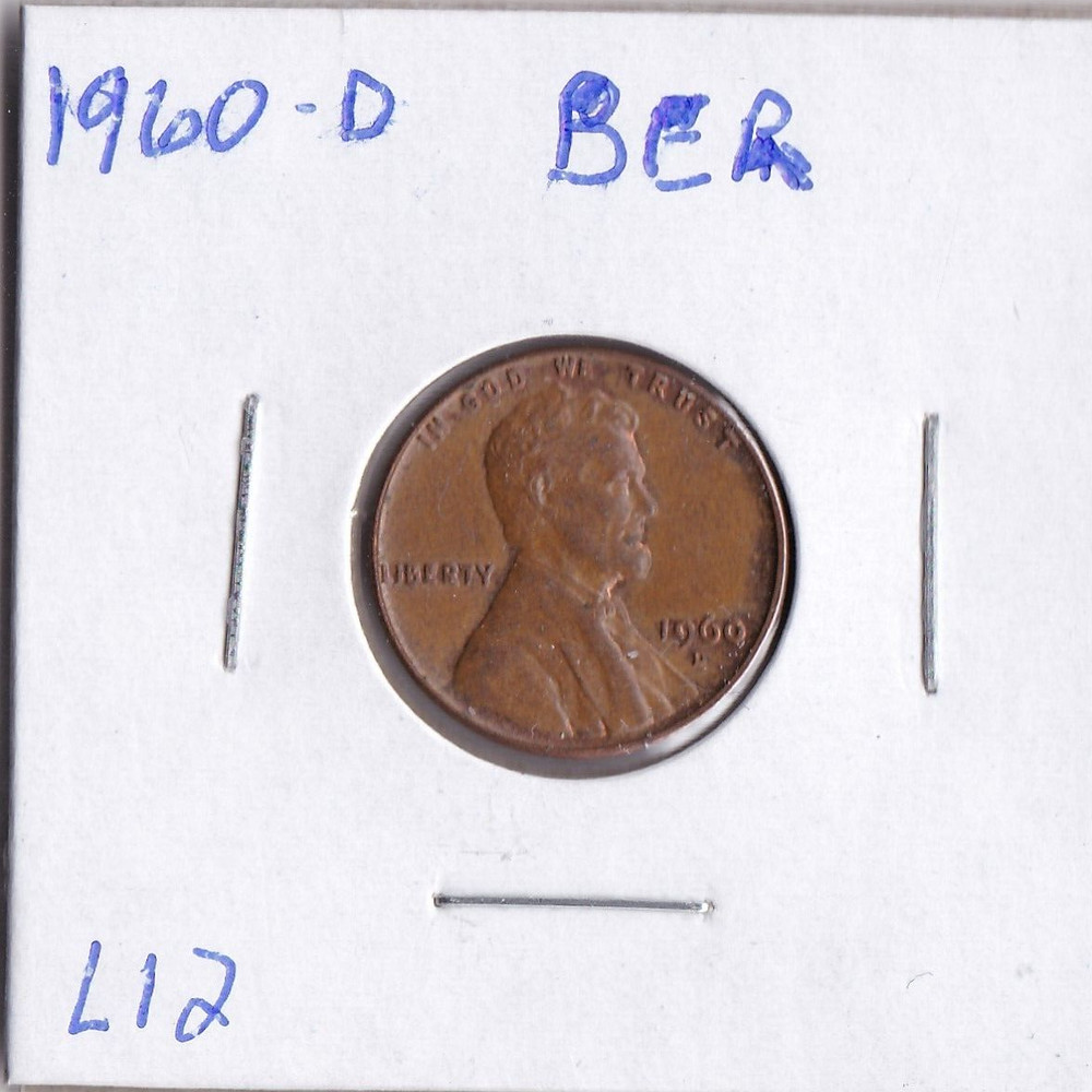 1960-D Lincoln Cent with Die Chips in BER L12