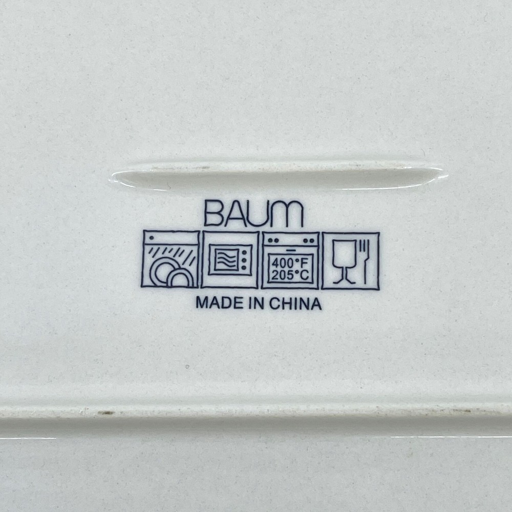 baum white and black ceramic serving platter with handles floral pattern