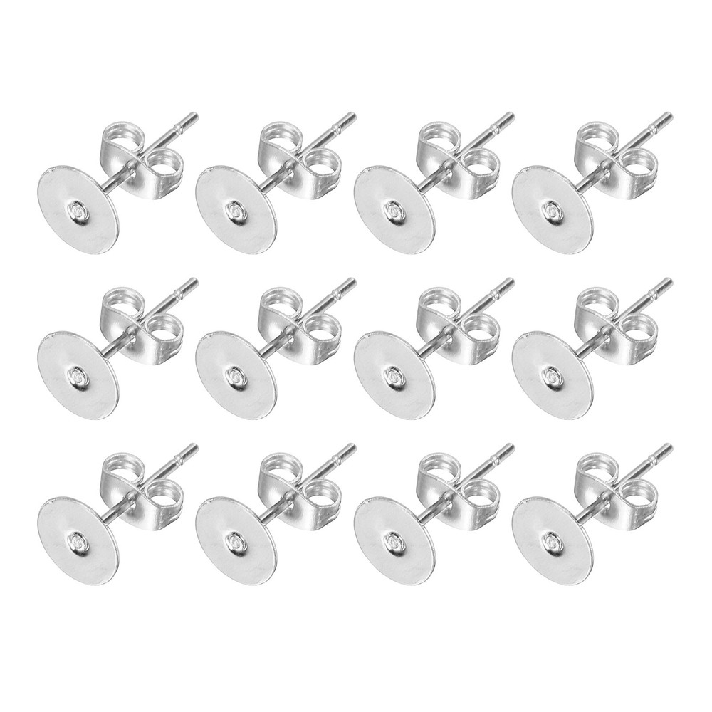 100Pcs Stud Earring Posts, 6mm Ear Pin with Butterfly Earring Backs, Silver