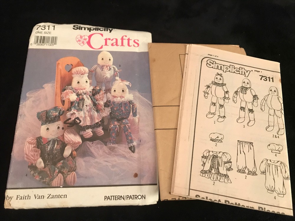 VTG Simplicity Sewing Pattern 7311 Stuffed Egghead Dolls & Clothes 1991 Uncut