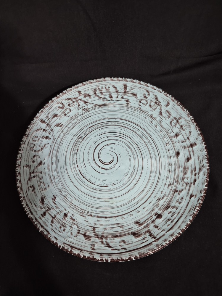 ELAMA EMBOSSED AQUA STONEWARE OCEAN DINNERWARE PLATE