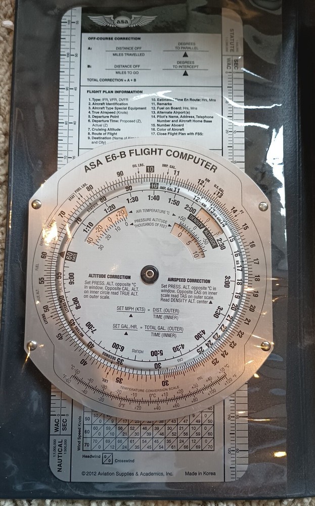 ASA E6B Metal Flight Computer For Off-Course Correction E6B 2012 Excellent Chart