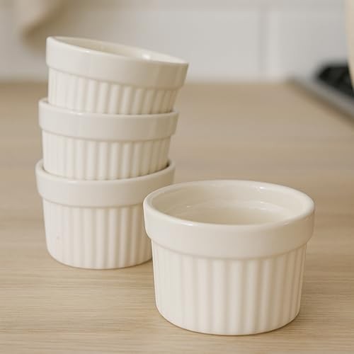 4pc Oven Safe White Fluted Ceramic Ramekins Baking Supplies Kitchen