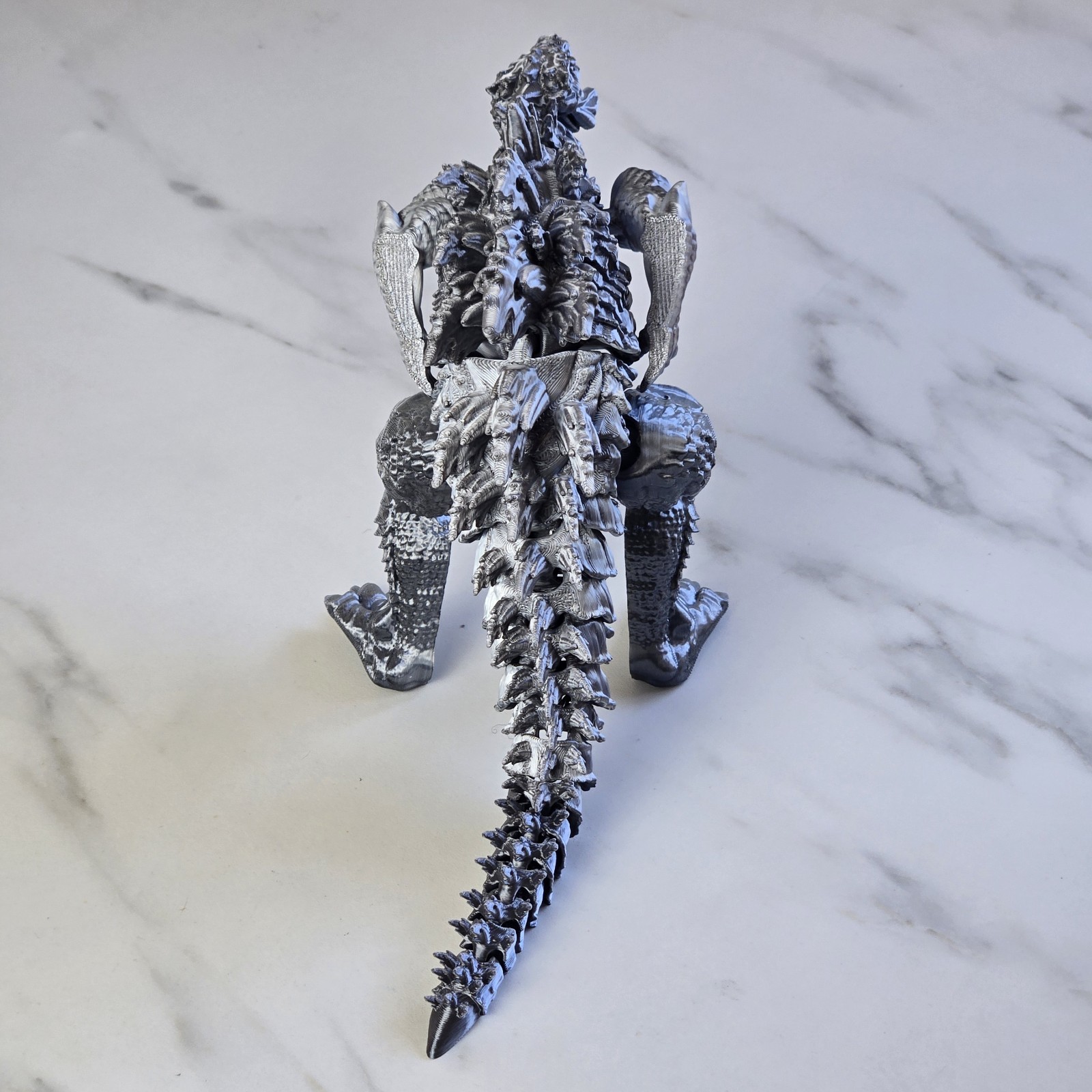 3D Printed Articulated Godzilla Figure - Dual Color Silver/Black - Highly Detail