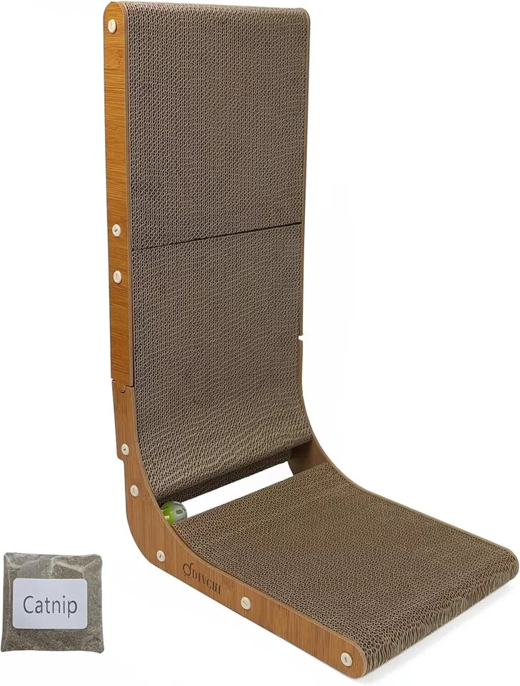 Cat Scratcher L Shape Cat Scratch Pad With Ball Toy Space-Saving