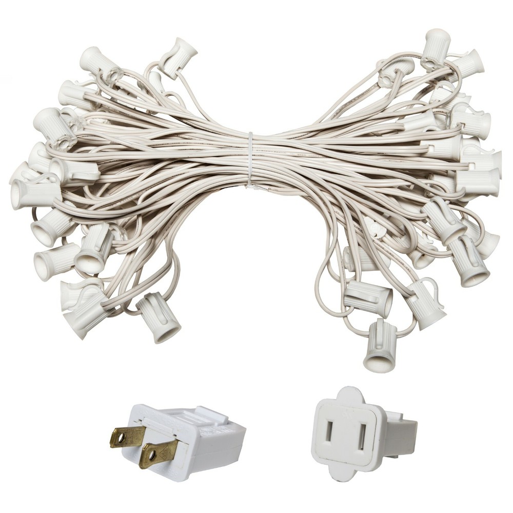 10'-50' White Patio Light Socket Stringer, 12" Spacing, E12 Sockets, 8A, SPT1