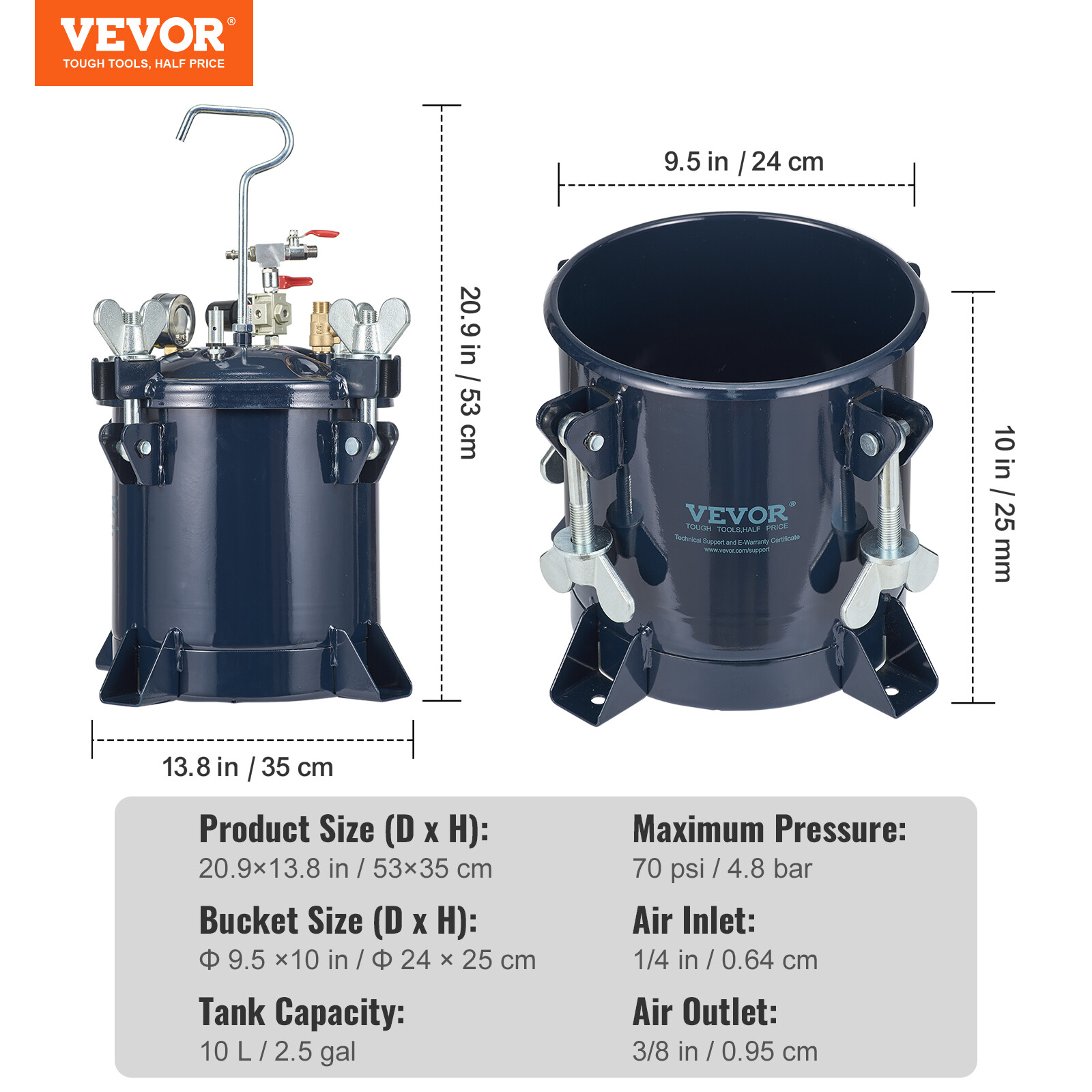 VEVOR Spray Paint Pressure Pot Tank 10L/2.5gal Resin Pressure Feed Paint Tank