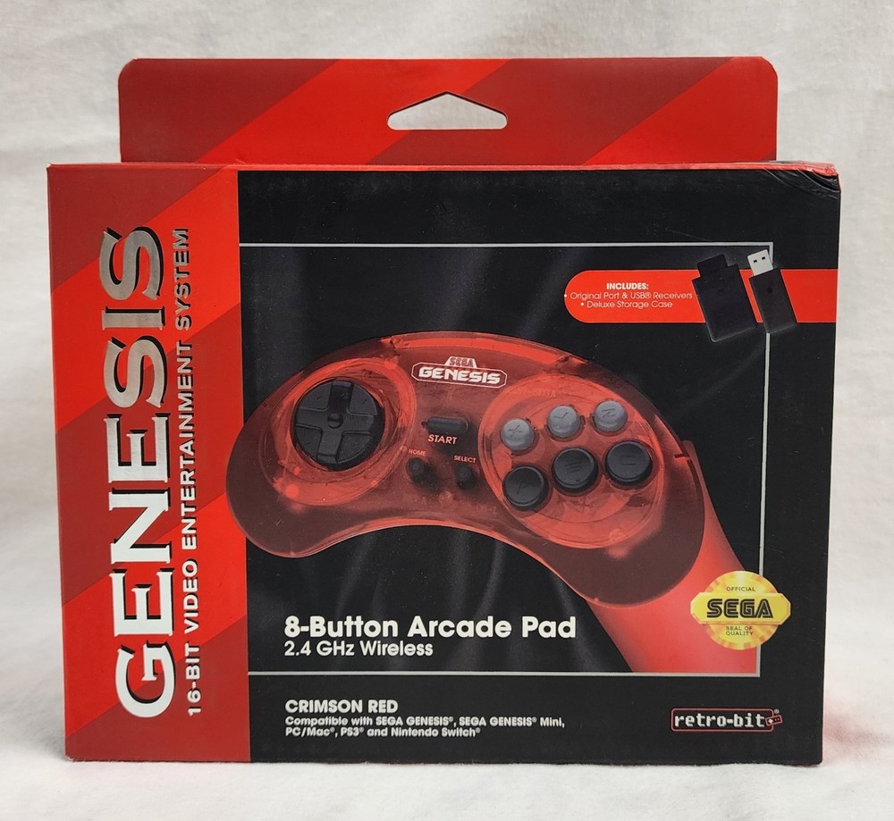Retro-Bit Sega Genesis 2.4 GHz Wireless Controller 8-Button Arcade Pad for Sega
