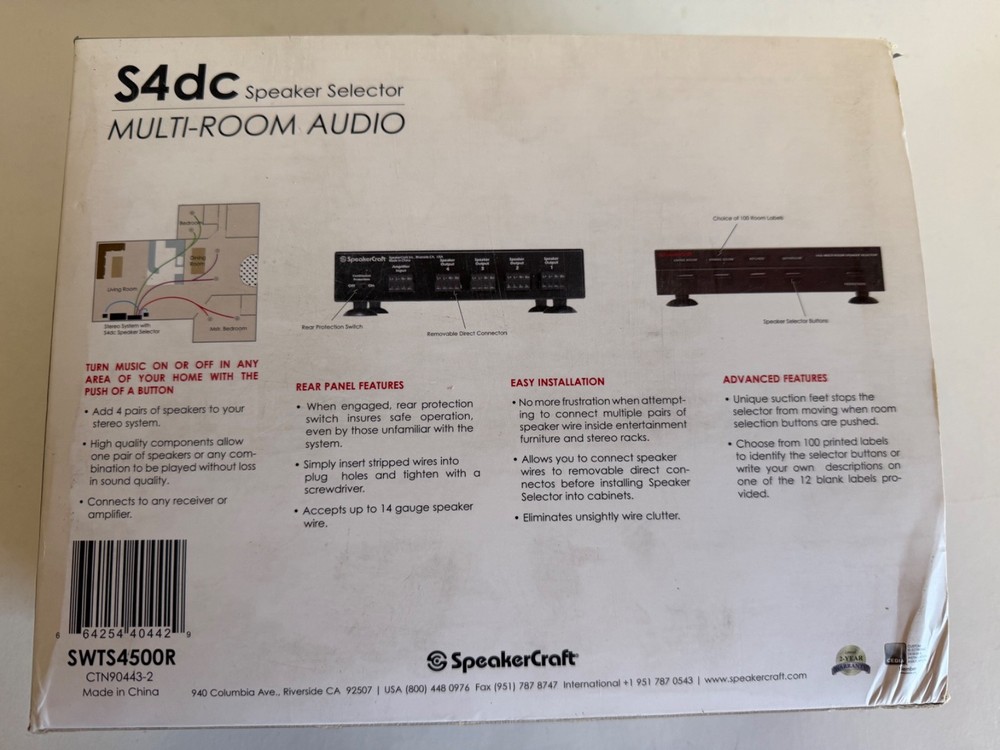 SpeakerCraft S4dc Multi-Room Speaker Selector With Direct Connectors New