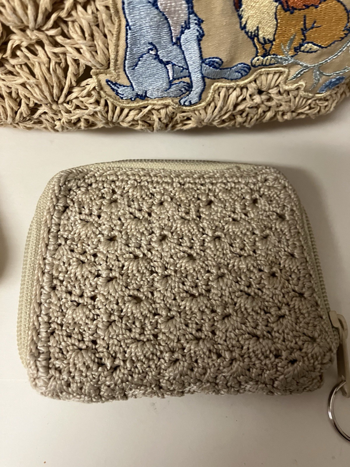 VINTAGE Disney Lady & the Tramp Woven Straw Tote Wallet Card Coin Case Lot EUC