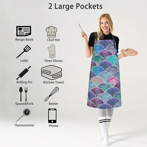 Apron, Stocking Stuffers Bib Apron with Adjustable Fish Scale Colorful Texture