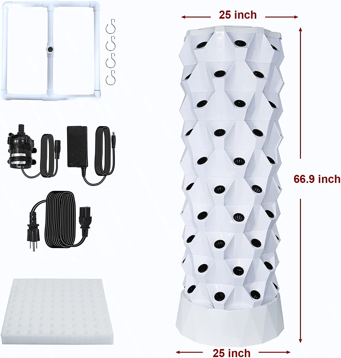 Vertical Hydroponic Garden Tower System Aeroponics Home Grow Kit 10 Layer 80Pots