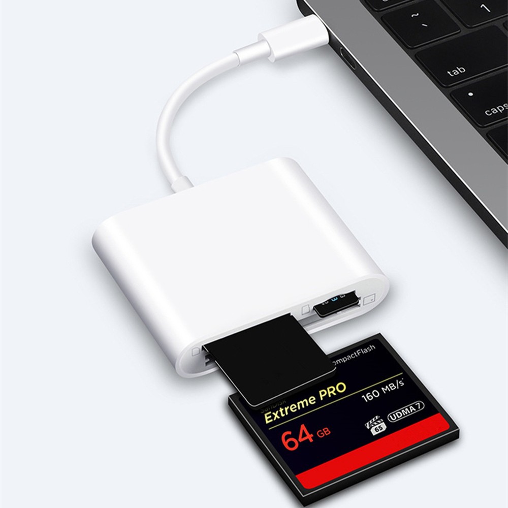 3-in-1 Type-C to CF SD MicroSD Card Reader Adapter for Smartphone Computer