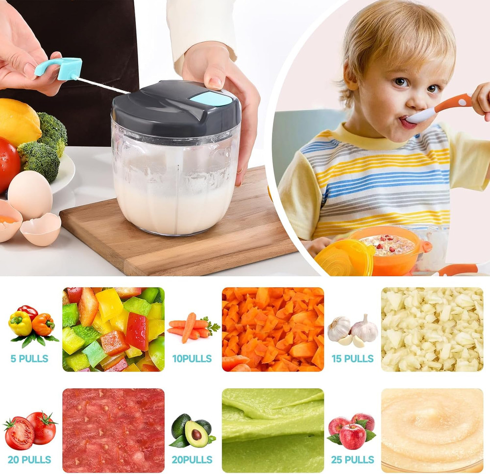 Manual Food Processor Vegetable Chopper, Portable Hand Pull String Garlic Mincer