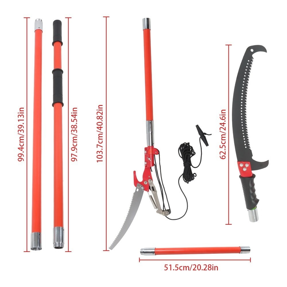 30 Feet Tree Pole Pruner Durable Tree Trimmers Handle Orange-red Manual Branches