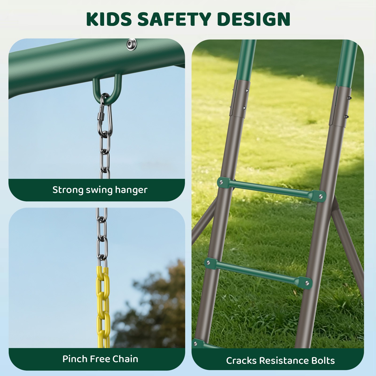 Metal Swing Sets Playground Set for Kids with 2 Belt Swings, Monkey Bars Outdoor
