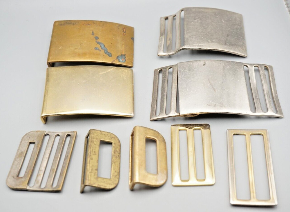 Pre-WWII - Post WWII Army, Navy, USMC Belt Buckles & Parts Lot Of 10