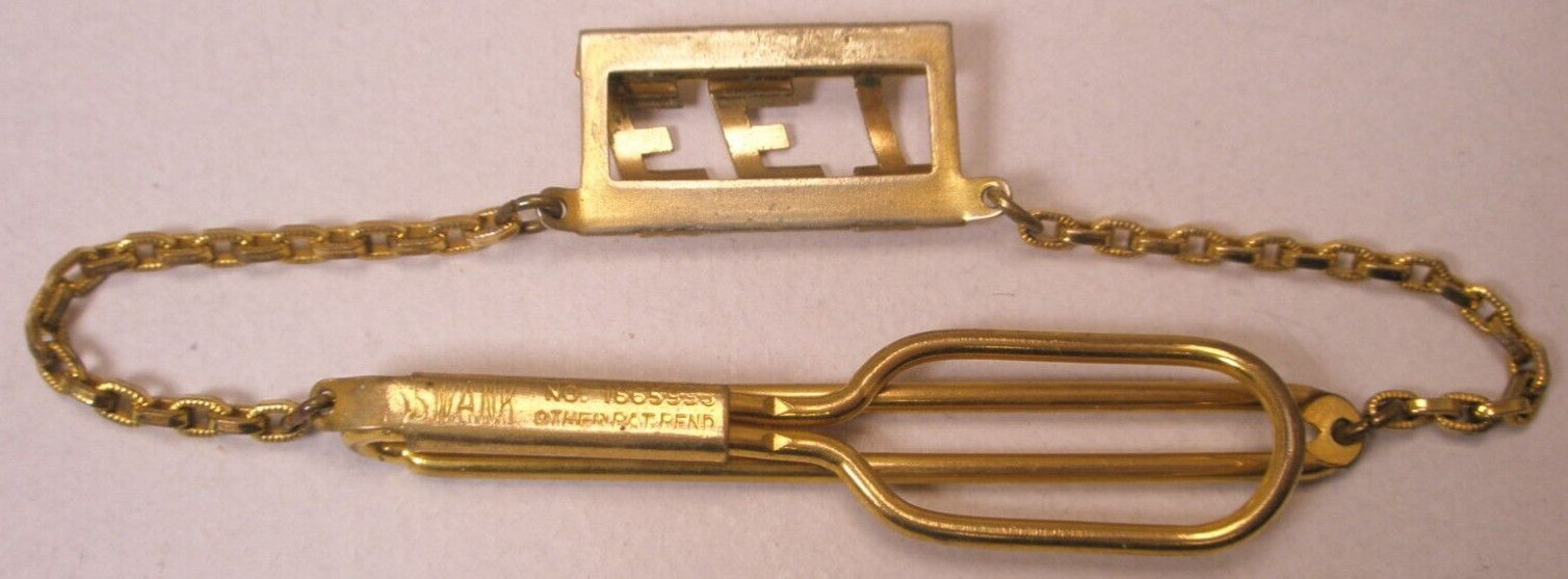 EET Monogram Initial Letter Vintage SWANK Pendant Chain Tie Bar Clip