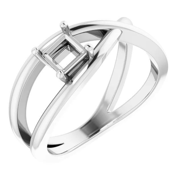 Ring Setting 6mm Square Semi Mount Ring 925 Silver Crossover Band