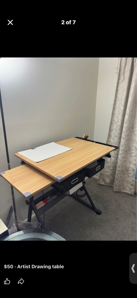 Artist Drawing Table Adjustable Surface with Storage Drawers