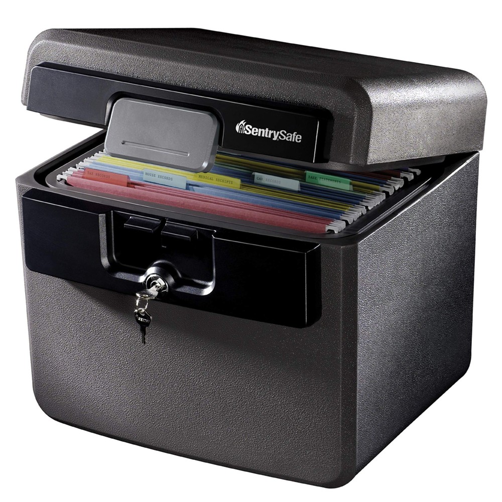 Black Fireproof and Waterproof Safe, File Folder and Document with Key Lock, ...