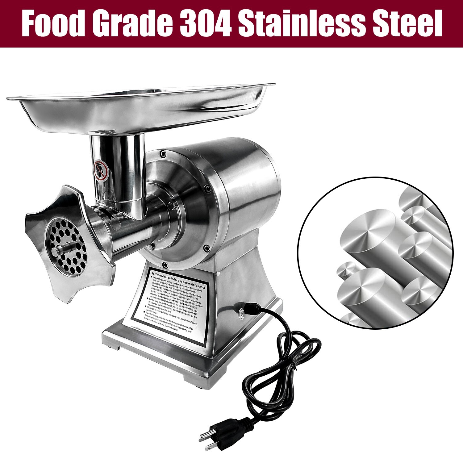 1.5HP Commercial Electric Meat Grinder 1100W Stainless Steel 550lbs/h Heavy Duty