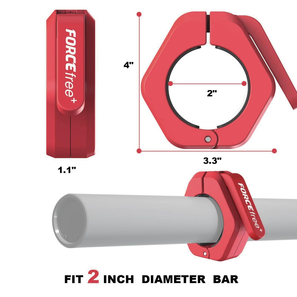 Forcefree+ Barbell Clips (Pair), Clamps, Quick Release Olympic Red