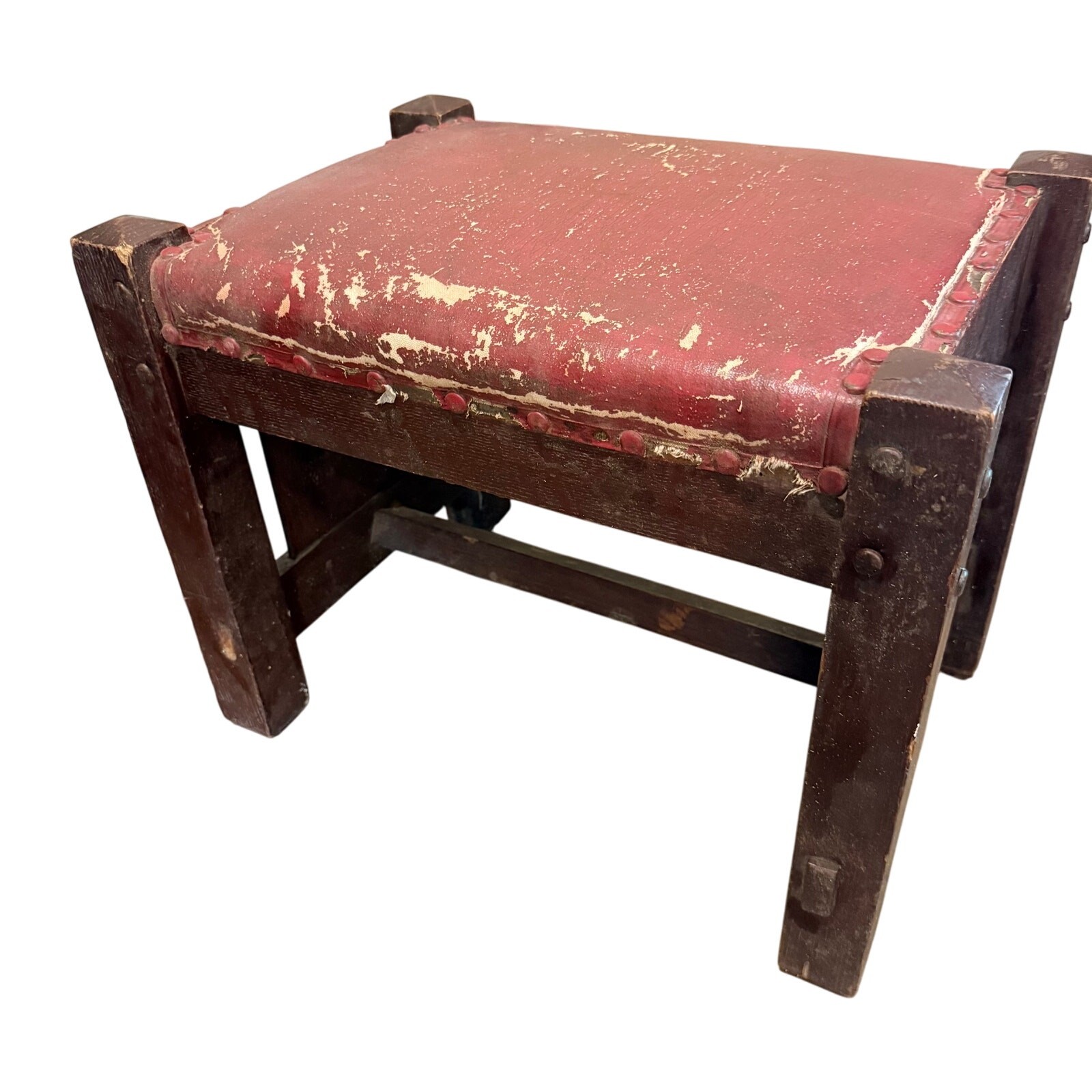 Antique Vintage Arts & Crafts Mission Style Wood Foot Stool Ottoman - READ