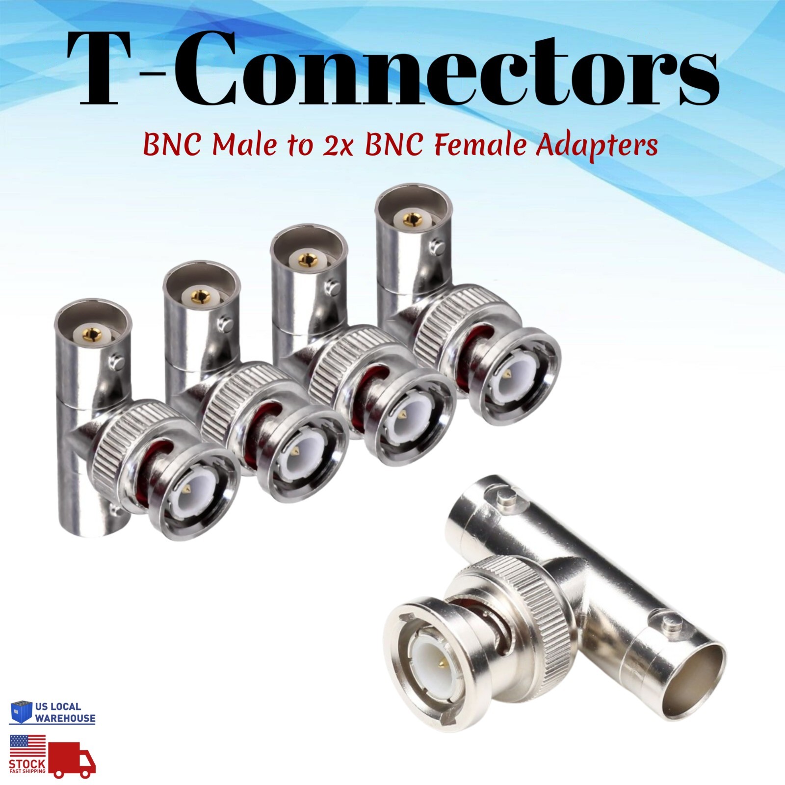 BNC Male to Dual BNC Female Connector Adapter T Shape Splitter Coaxial Cable Lot