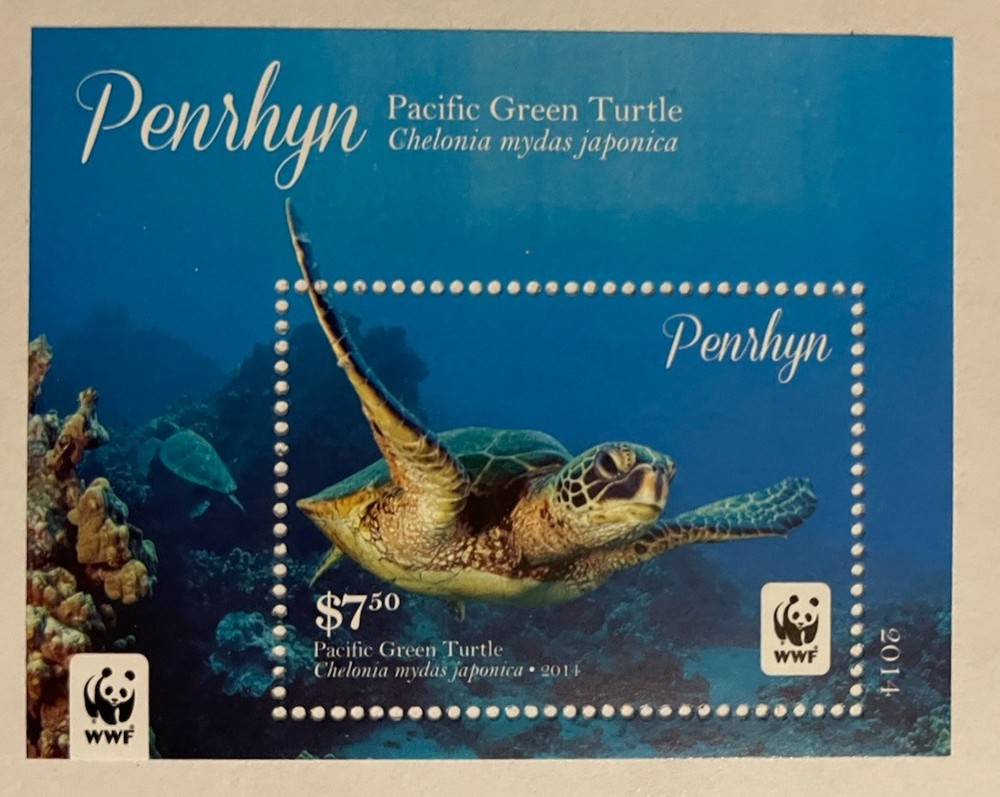 Pacific green turtle stamp Penrhyn Mini Sheet WWF 2014