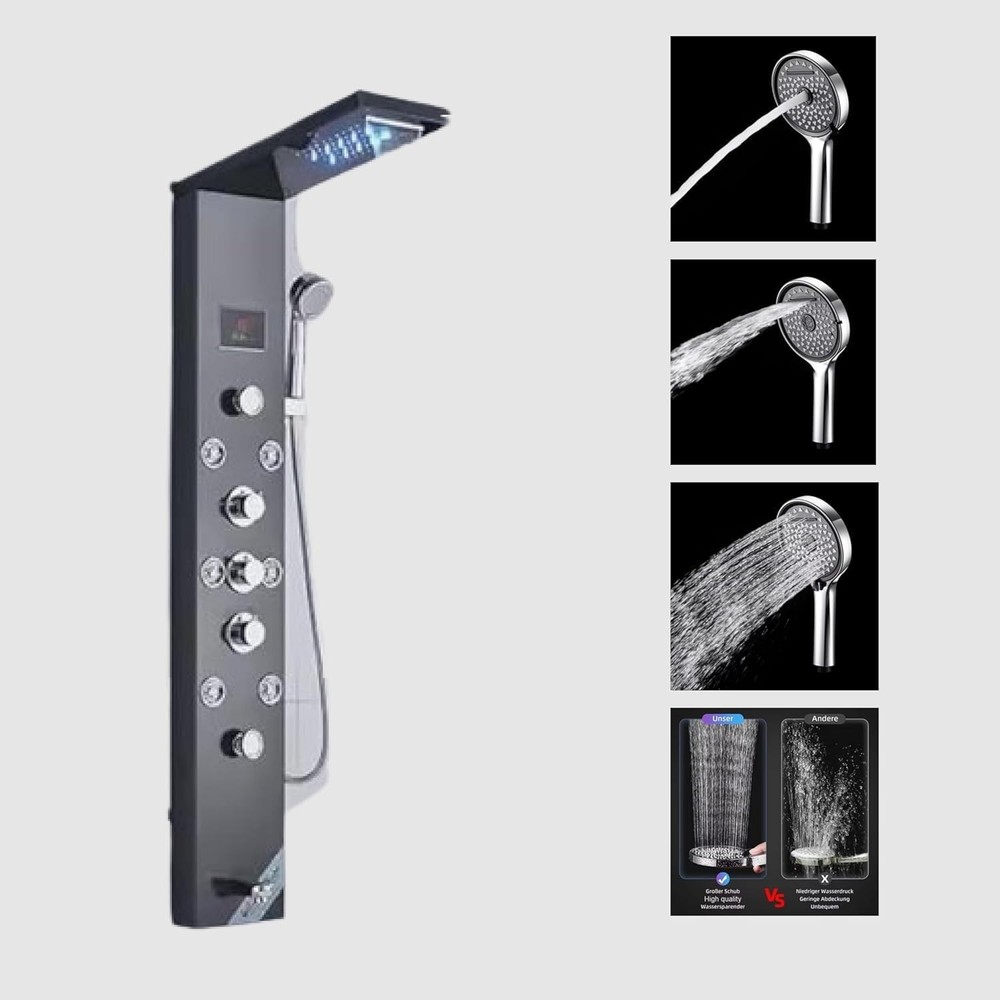 ZeeCry Shower Panel SS 304 Hand Shower Modes With LED Rainfall Waterfall Shower