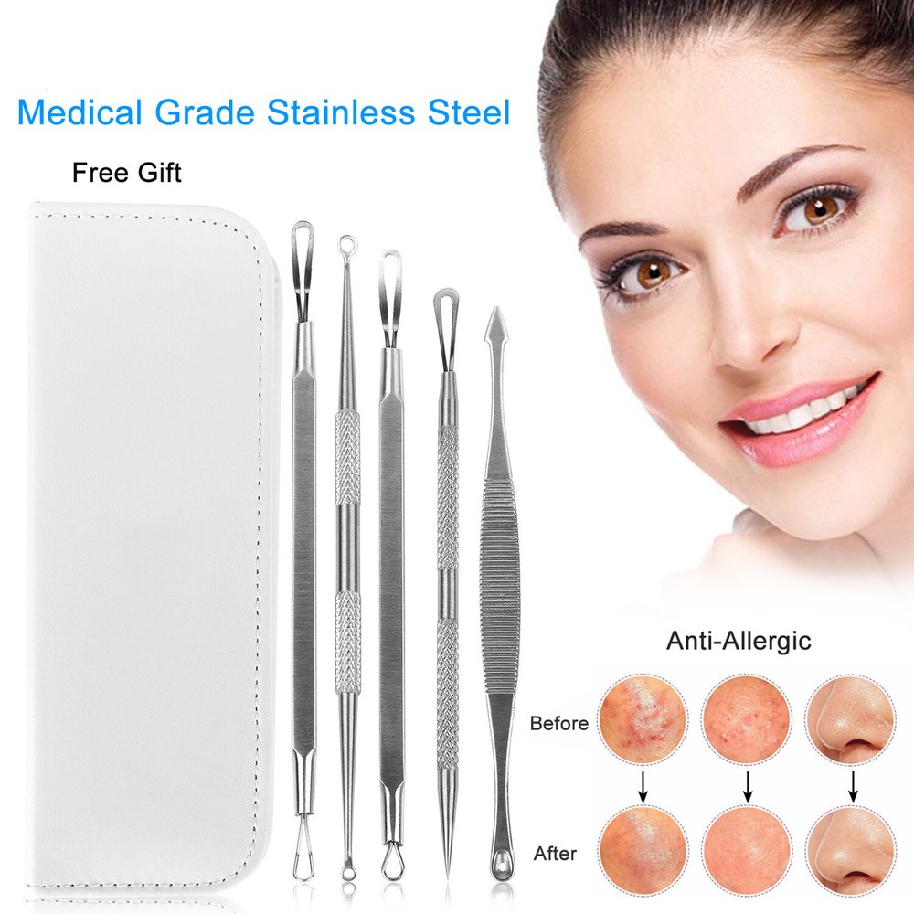 Blemish Blackhead Remover 5 Piece Set Extractor Tools Pimple Removal Kit White