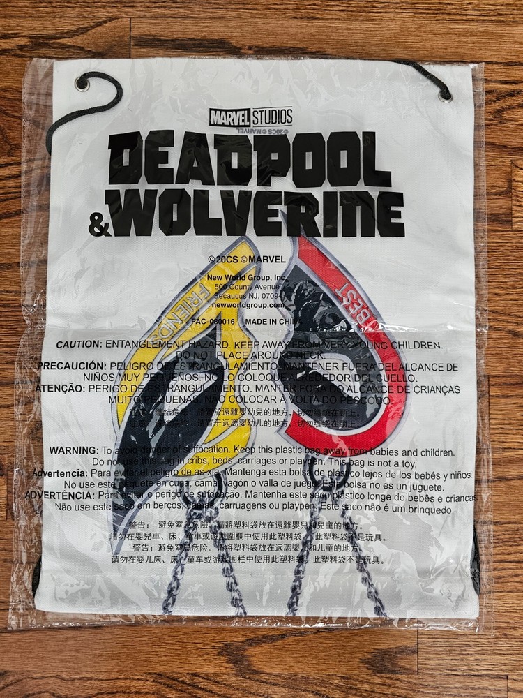 Deadpool & Wolverine Best Friends Drawstring Backpack Bag Marvel Studios New
