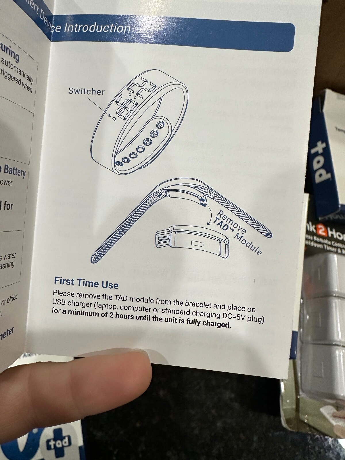 New in Box TAD Safe Wearable "Temperature Alert Device" - Blue Silicone Band