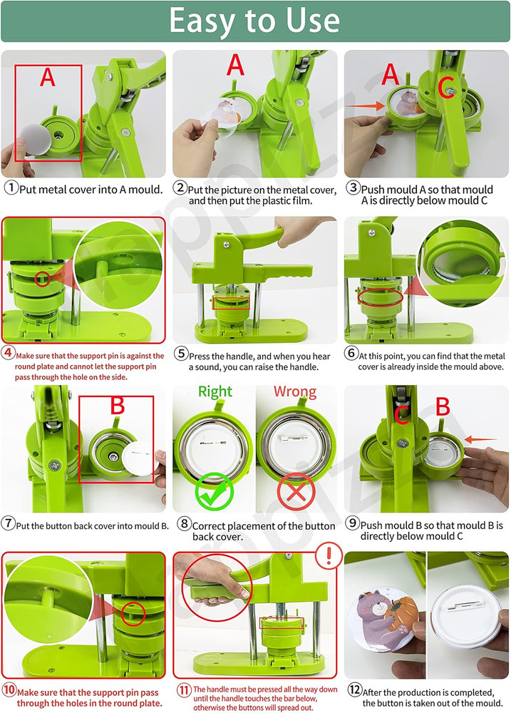 Button Maker Machine Multiple-Sizes - Pin Maker Machine 1.25 Inch+2.25 Inch, Int