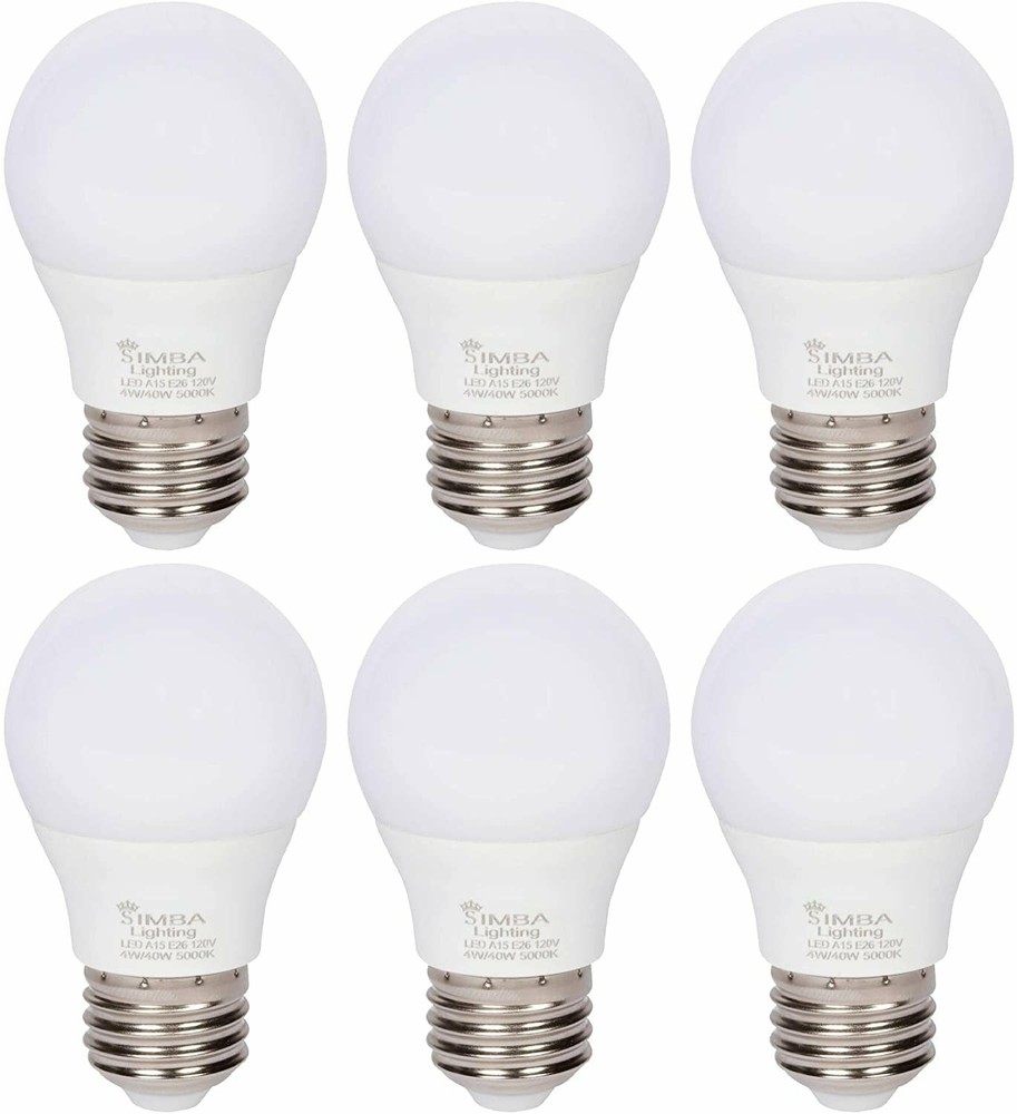 [6 Pack] LED A15 Refrigerator 4W 120V 40W Equivalent Bulbs E26 5000K Daylight