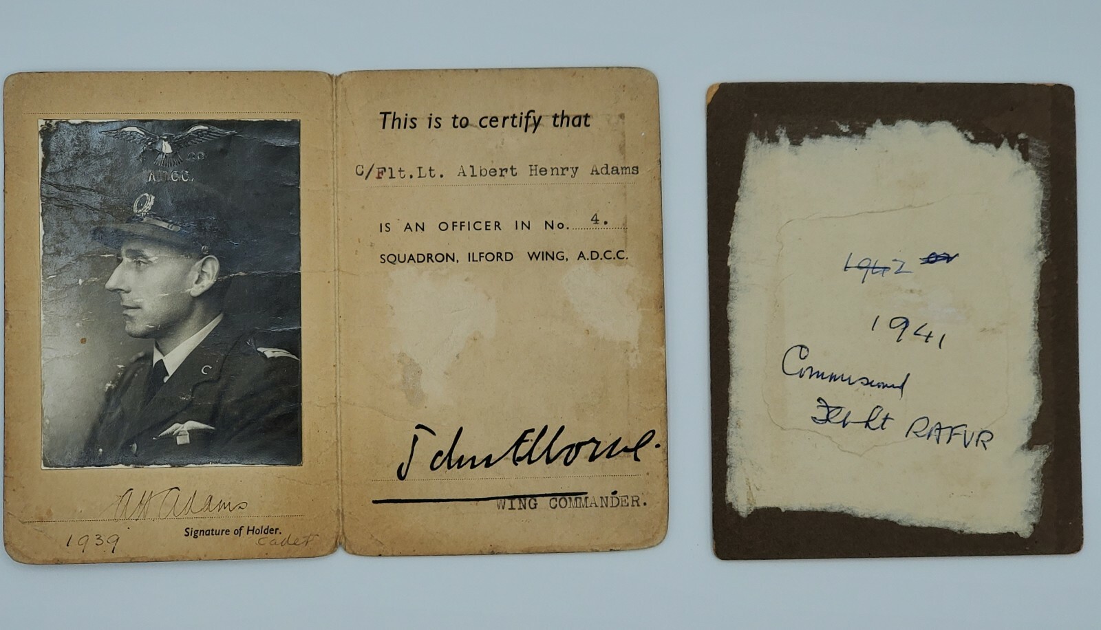 Original WW1 RFC WW2 RAFVR ADCC Officer ID Photo Group Albert Henry Adams Pilot