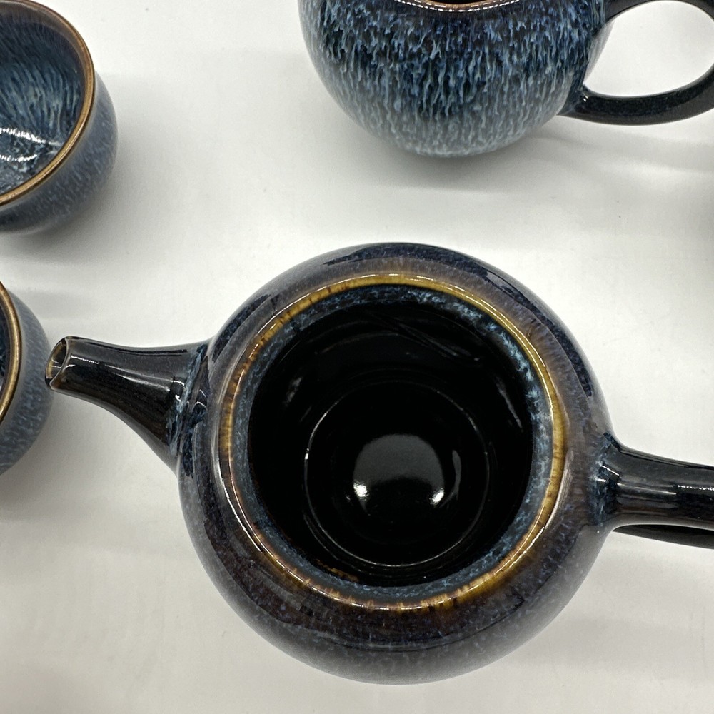 Tenmoku Tea Set - Blue - Missing One Cup