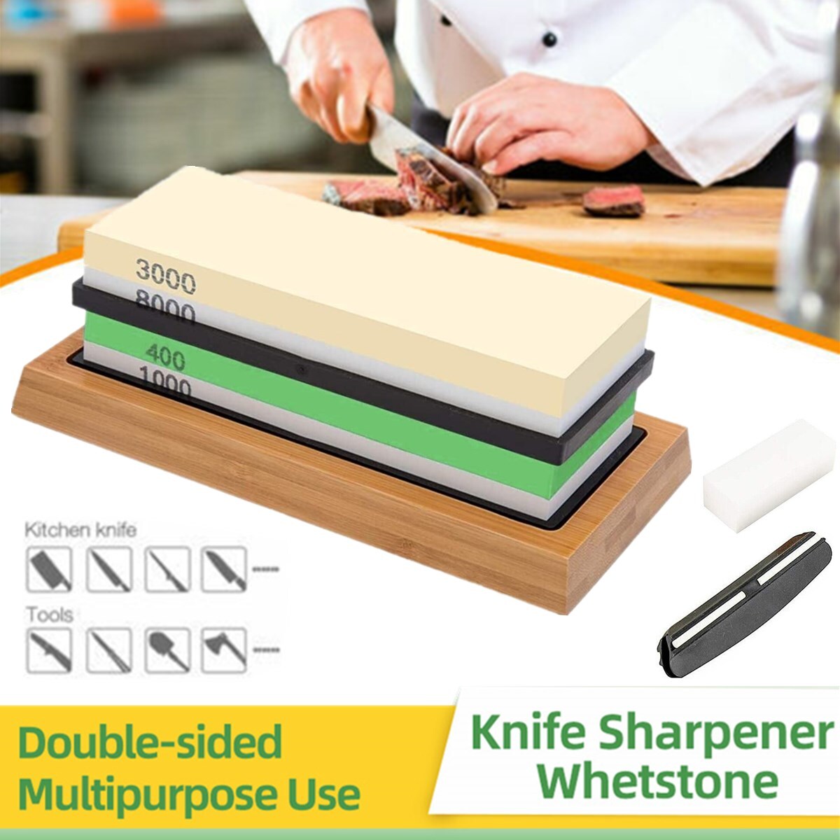 Knife Sharpening Stone Set Professional Whetstone 4 Side Grit 400/1000 3000/8000