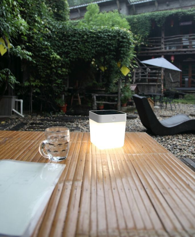 Lutec Solar Powered Table Cube LED Lamp, Model 6908001331, White, Touch Dimmer