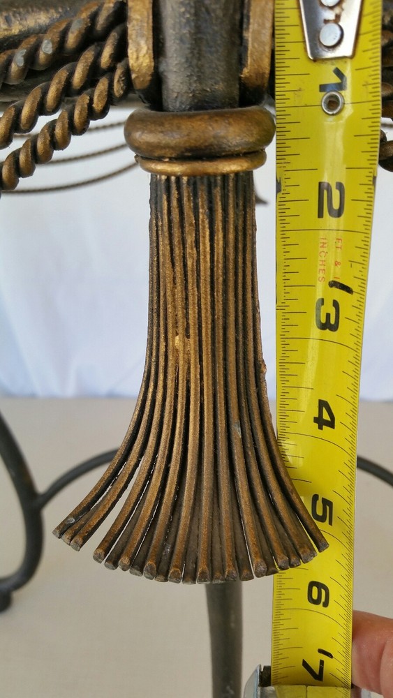 VTG Circular Solid Iron-Ornamental Accent Table☆Gilt Rope &Tassel☆Scroll Design