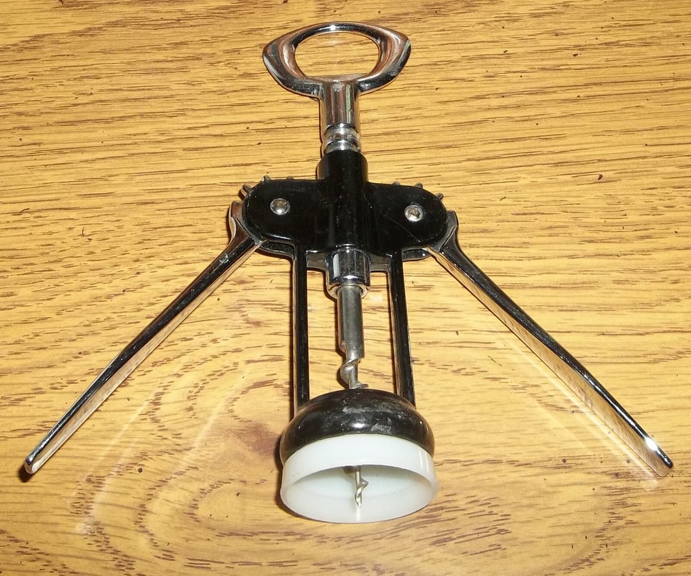 CHROME & BLACK WINGED CORKSCREW BOTTLE OPENER - MINT