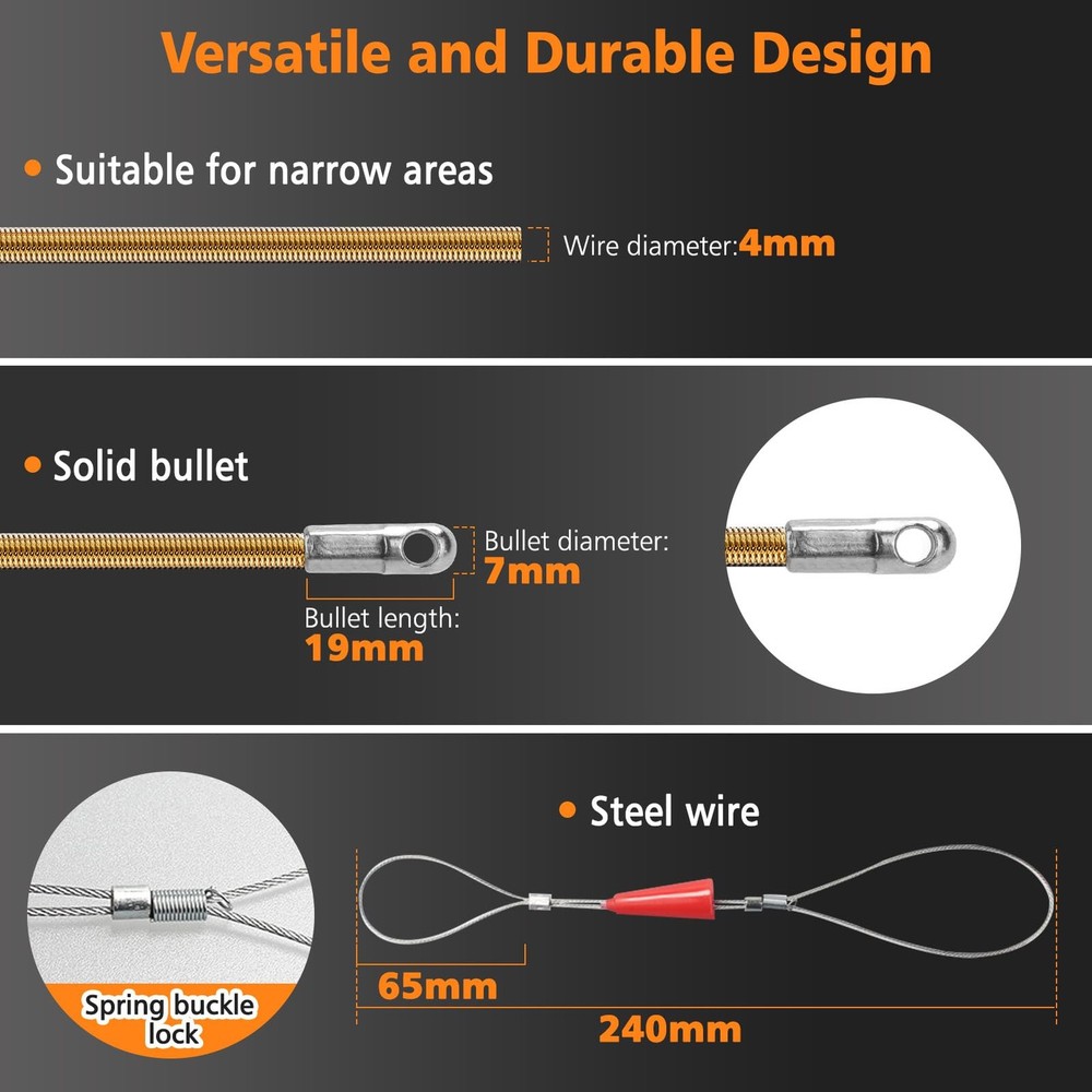 50FT Fish Tape Wire Puller Through Wall Wire Threader OD 7mm, Fish Cable Fast...