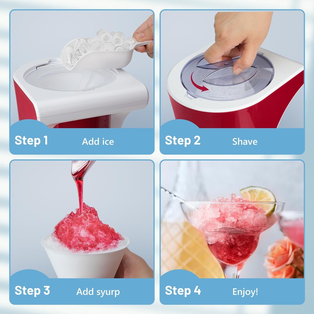 Shaved Ice Machine with 3 Reusable Plastic Cups, Table-Top Slushie Machine fo...