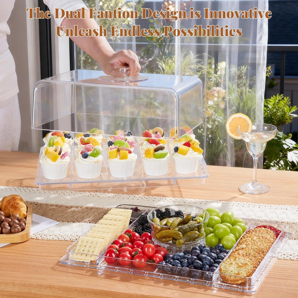 Cake Stand with Lid-Extra Large 17" Rectangular Cake Holder,8-in-1 Multi-Func...