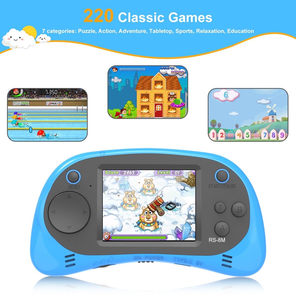 Handheld Game Player - 220 Built-in Games, 2.5" IPS Display, Rechargeable & L...