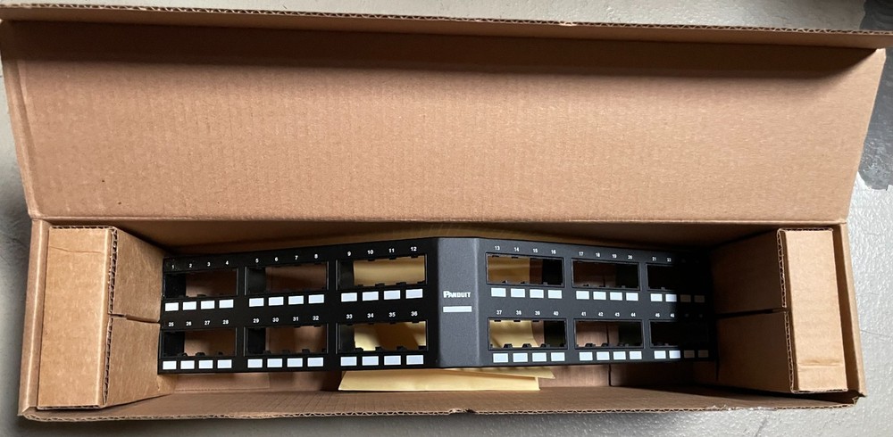 Panduit CPPA48FMWBLY – Mini‑Com® 48‑Port Angled Flush‑Mount Patch Panel (Black,