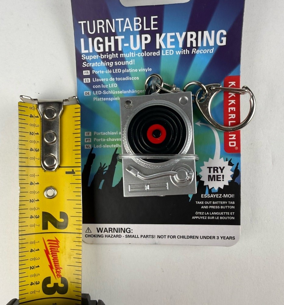 NEW Keychain Mini Turntable Record Player Light Up LED Keyring with Sound